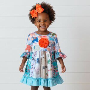 Boutique Elephant Frock Dress, Girl's, kids, apparel, ruffles, Milk Silk